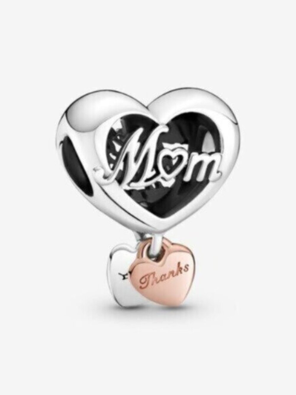 Pandora Silver and Rose Gold 'Mom' Heart Dangle Charm